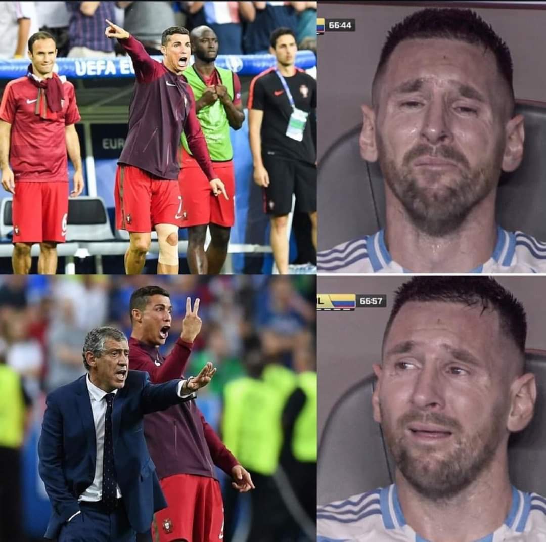 eltikeu's tweet photo. 🚨Sorti sur blessure en finale, il décide de pousser, diriger et motiver son équipe pour l’aider à gagner. 🐐🇵🇹

- Sorti sur blessure en finale, il décide de pleurer sur le banc et d’attendre que ses coéquipiers fassent le taff pour lui, comme d’habitude. 🐑🇦🇷

la différence https://t.co/PYxAvnUm6o