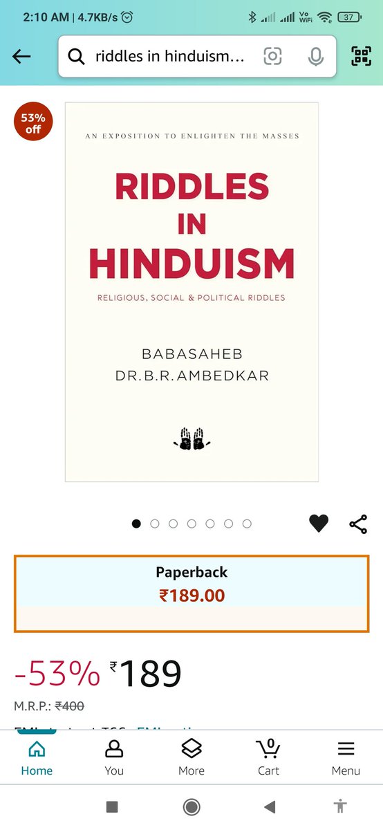 Babasaheb Dr. Ambedkar's
'Riddles in Hinduism' 
Now just at 189 ₹ on Amazon.
Grab it quickly.

No. of pages 432
Chapters 33

amzn.in/d/0gSq91Wa