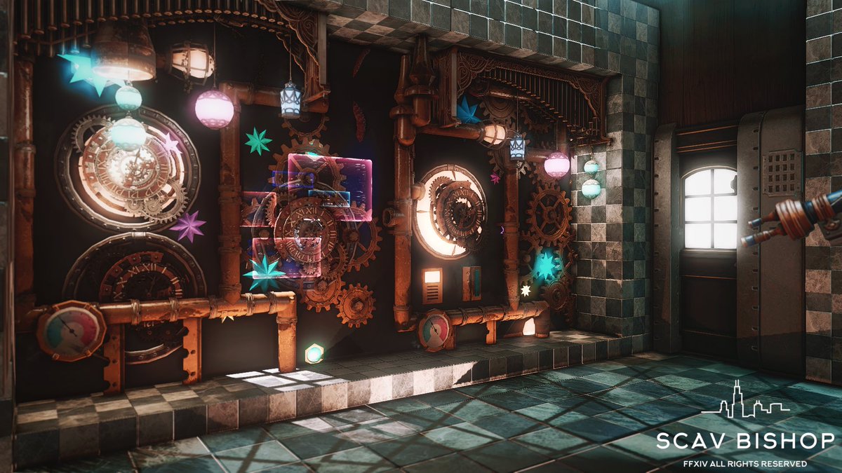 Another throwback to 2023 when I designed this Steampunk observatory.

#FFXIVHousing #FinalFantasyXIV  #ff14 #ff14ハウジング #FFXIV #HousingEden