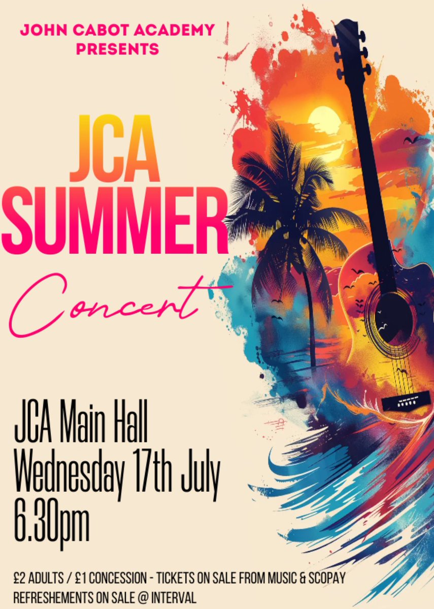 JCA Music (@cabotmusic) on Twitter photo What better way to approach the end of term! Our annual <a href="/johncabotnews/">John Cabot Academy</a> Summer Concert featuring a variety of genres & ensembles/soloists on this Wednesday 17th July.
Tickets on ScoPay / from Miss Grierson in Music 🎵 #musicmusicmusic What better way to approach the end of term! Our annual <a href="/johncabotnews/">John Cabot Academy</a> Summer Concert featuring a variety of genres & ensembles/soloists on this Wednesday 17th July.
Tickets on ScoPay / from Miss Grierson in Music 🎵 #musicmusicmusic