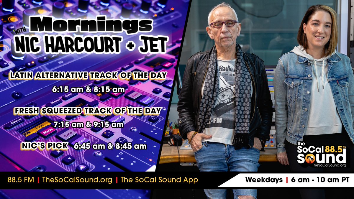 The SoCal Sound (@thesocalsound) on Twitter photo Today on Mornings with @NicHarcourt + @Jet_Ontheair:
#FreshSqueezedTrackoftheDay - "Sea Level Man" <a href="/JoachimCooder/">Joachim Cooder</a>
#LatinAltTrackoftheDay - "Hubo Algo (ft. <a href="/vanezamoraa/">damaleona</a>)" <a href="/flex_aerreira/">Alex Ferreira</a>
#NicsPick - "Between Something And Nothing" <a href="/theoceanblue/">THE OCEAN BLUE</a>
Air Times👇 Today on Mornings with @NicHarcourt + @Jet_Ontheair:
#FreshSqueezedTrackoftheDay - "Sea Level Man" <a href="/JoachimCooder/">Joachim Cooder</a>
#LatinAltTrackoftheDay - "Hubo Algo (ft. <a href="/vanezamoraa/">damaleona</a>)" <a href="/flex_aerreira/">Alex Ferreira</a>
#NicsPick - "Between Something And Nothing" <a href="/theoceanblue/">THE OCEAN BLUE</a>
Air Times👇