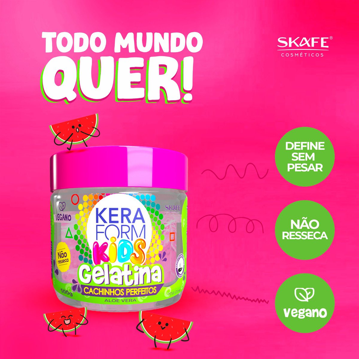 skafecosmeticos's tweet photo. A queridinha que ganhou o coração de todo mundo! 😍

Gelatina KeraForm Kids Cachinhos Perfeitos  🍉🍉🍉

Com fragrância suave de melancia, ela define sem pesar os fios, não resseca, é vegana e possui em sua composição o aloe vera. 💚

#skafe #skafecosméticos #skafekeraform #kids https://t.co/BgPtMiqfTp