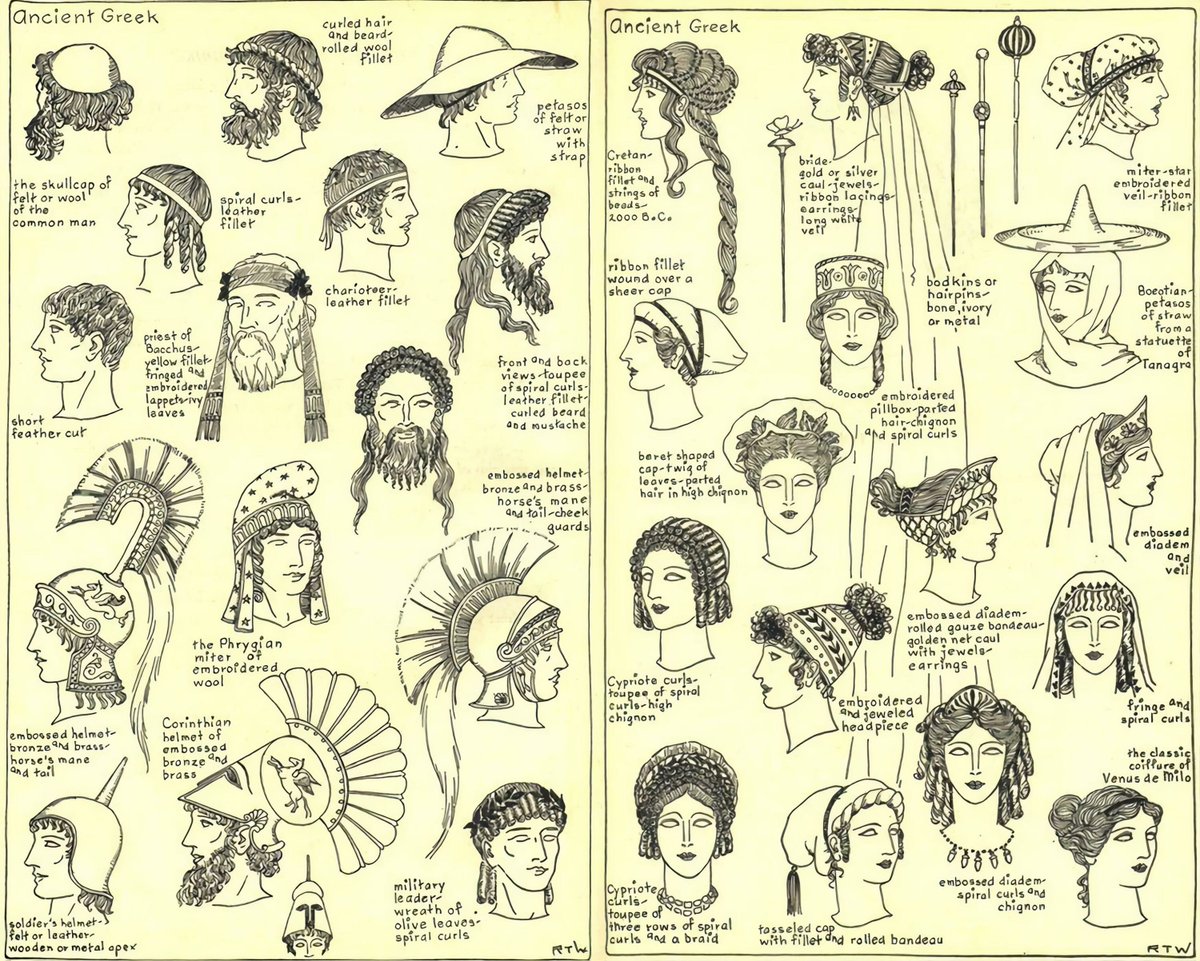 ghostofhellas's tweet photo. Ancient Greek hairstyles and headdresses https://t.co/9eBWepR95r
