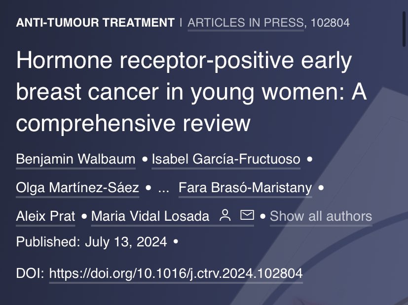 📌 Hormone receptor-positive early breast cancer in young women: A comprehensive review - Cancer
Treatment Reviews
👉🏻 current evidence in hormone receptor-positive YWBC including specific risk factors, clinicopathologic and genomic features, and available evidence on response to