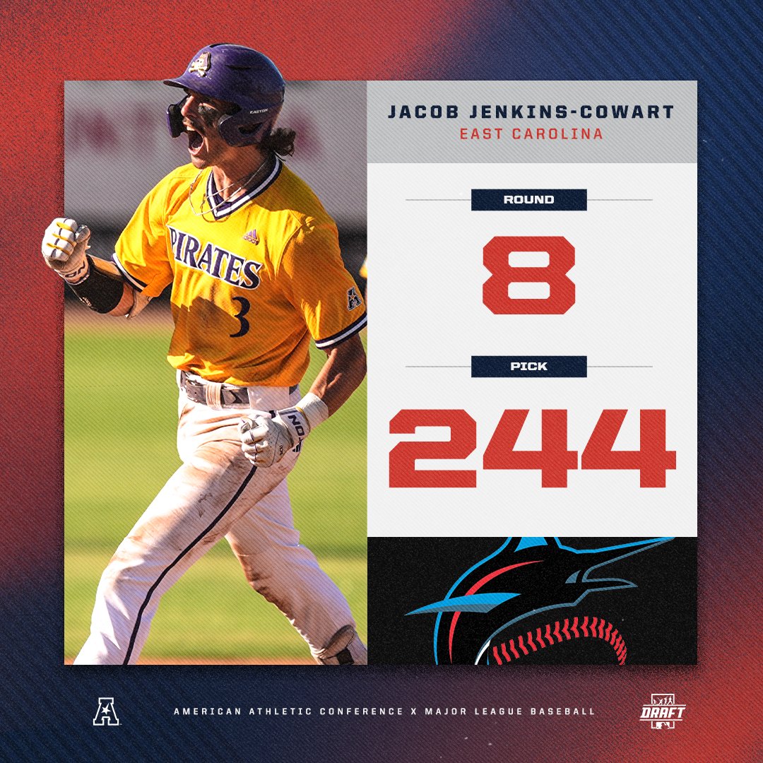 American_Conf's tweet photo. 𝐑𝐨𝐮𝐧𝐝 𝟖⚾️

Jacob Jenkins-Cowart is a Miami Marlin! 

#AmericanBSB x @ECUBaseball https://t.co/Qu946CtRlt