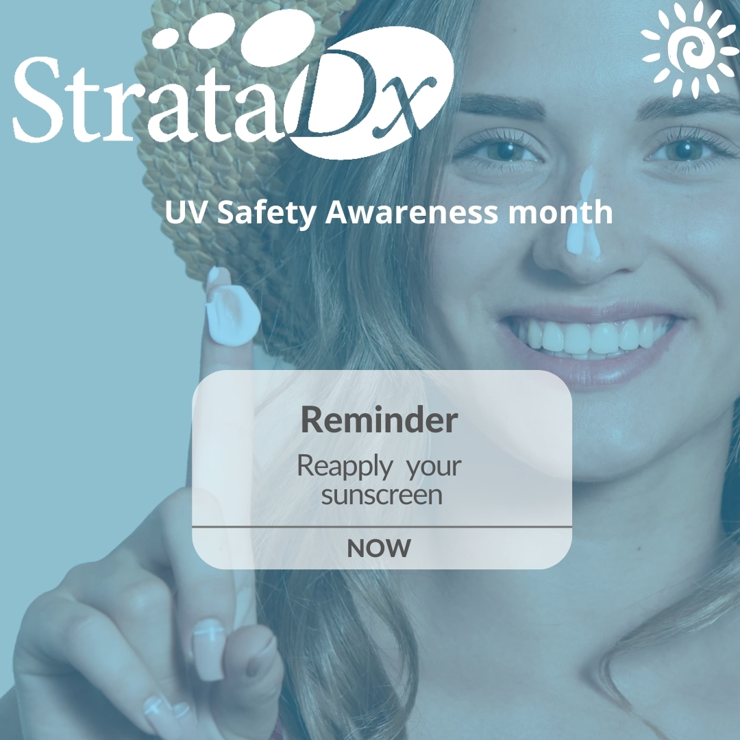 It's UV Safety Month! ☀️ 🌡️ 
- Melanoma is the 2nd most common cancer among 15–29-year-olds
- Melanoma accounts for 5% of all skin cancers
-Having 5 or more sunburns doubles your risk for melanoma.

#UVSafetyMonth #melanoma #stratadx #skinhealth #derm #sunprotection #dermatalogy