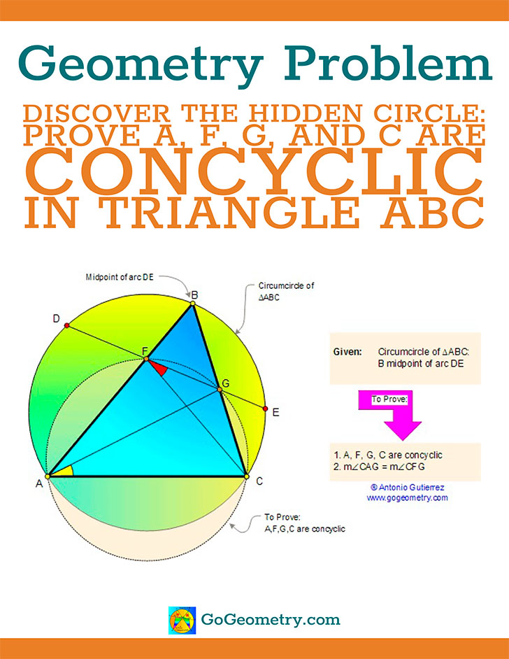 gogeometry's tweet photo. Unlock the Circle of Truth in Geometry! 🔵🧮 Prove points A, F, G, and C are concyclic. Show us your proofs! #GeometryChallenge #MathProofs #Geometry #Math #Concyclic #Circumcircle #STEM #Education Details at: https://t.co/uRTw0M8Mn7 https://t.co/bI7Lcnof1K