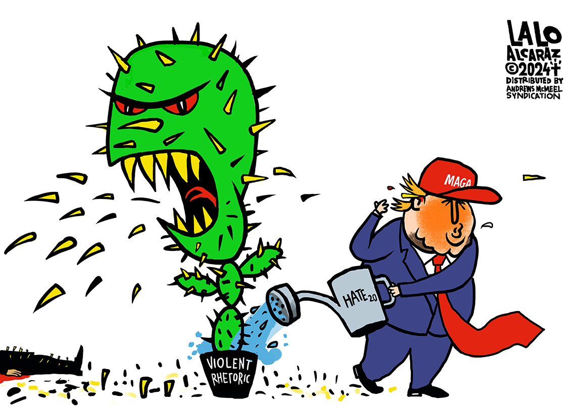 laloalcaraz's tweet photo. PLEASE SHARE : Growing Violent Political Rhetoric. Who is responsible for the red hot climate of violent political rhetoric? Those who use it every day to demonize immigrants, women, gay and trans people and black and brown people. By #laloalcaraz, who asks that you share/repost! https://t.co/uRenlzboOR