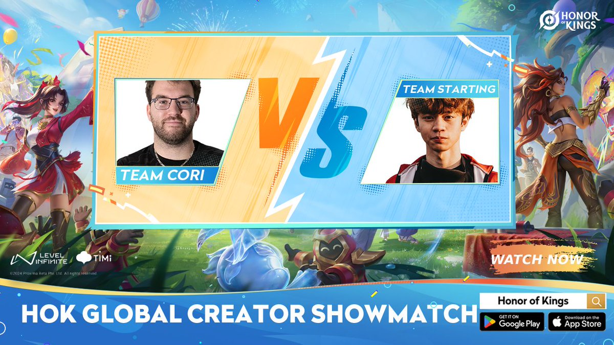 HonorOfKings's tweet photo. 🎉 The #HonorOfKings Global Creator Showmatch is LIVE! 🎉

Cheer for the North America's Team Captains @StartingXD and @CoriGG and watch their streams for a chance to win starstones!
 
🔴 Watch live now:
https://t.co/hzRL9KT2TE
https://t.co/gJh2i2FISh

#HoKCreatorShowmatch https://t.co/Hu3mZhgD6k
