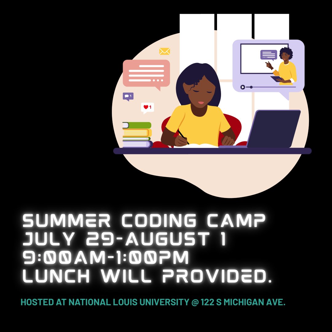 Empowering the next generation of tech leaders! Join us at National Louis University's FREE summer coding camp for high school girls.

Learn to code and change the world! Grades 9-12, August 2024. Register now! 🔗 forms.gle/HgVufSXYEpnaJG…