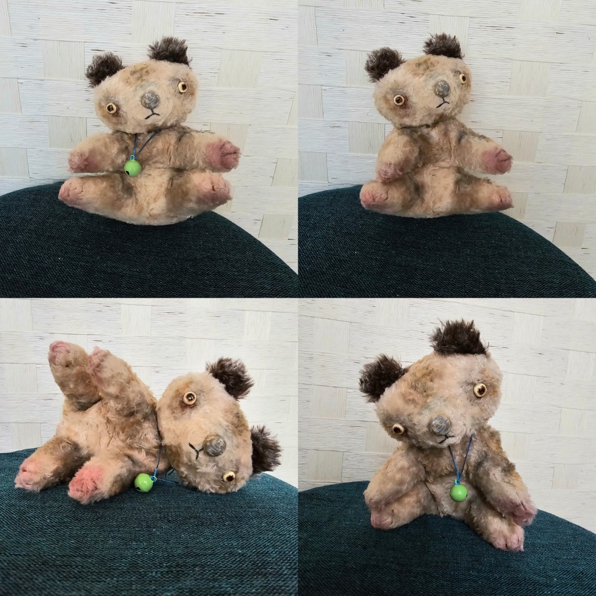 アンティーク　テディベア　ぬいぐるみ　クタクタさん ☆くったりベア「あー暑くて、もう やってらんないよ～💢」 もう