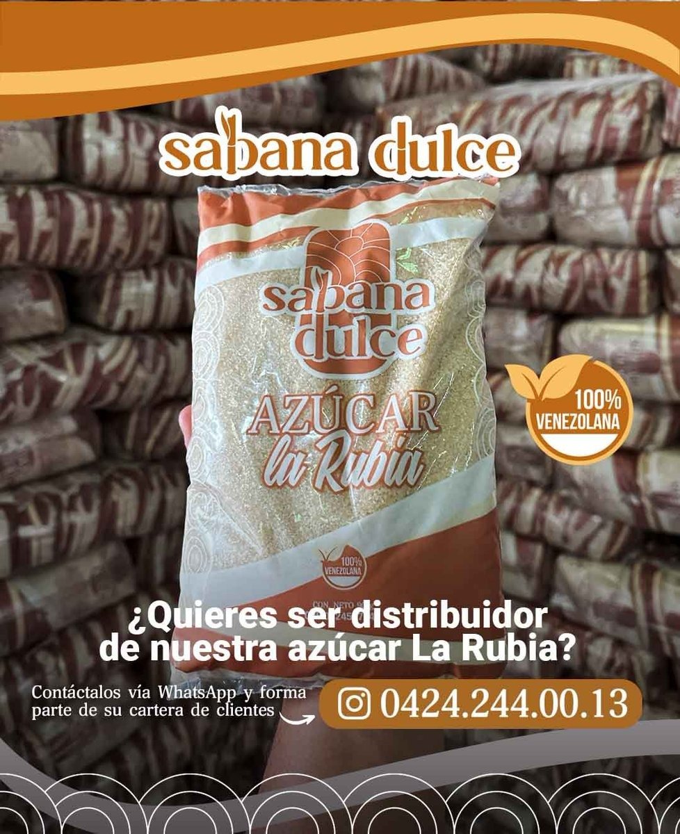 globovision's tweet photo. Descubre lo más puro y natural de #SabanaDulce con su azúcar La Rubia, la opción más #saludable y deliciosa para #endulzar tu vida.
¿Quieres formar parte de su familia y llevar La #Rubia que más endulza a todos los hogares de #Venezuela? ¡Contáctalos por WhatsApp al 04242440013!