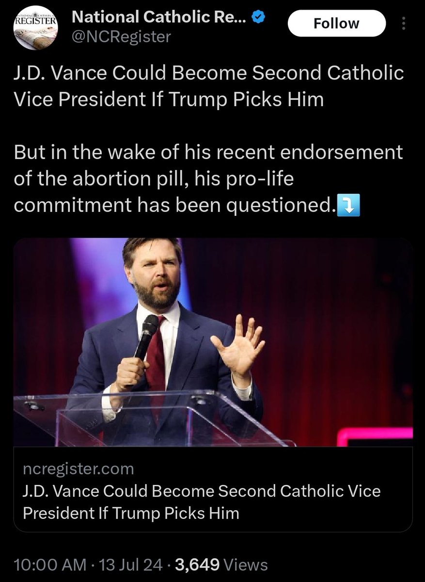 RightyTeacher's tweet photo. @Liz_Wheeler Liz, as a fellow Catholic, I am having a difficult time not being disappointed here given his recent response on Meet the Press about the abortion pill. What say you? https://t.co/IpOyAsJYx4