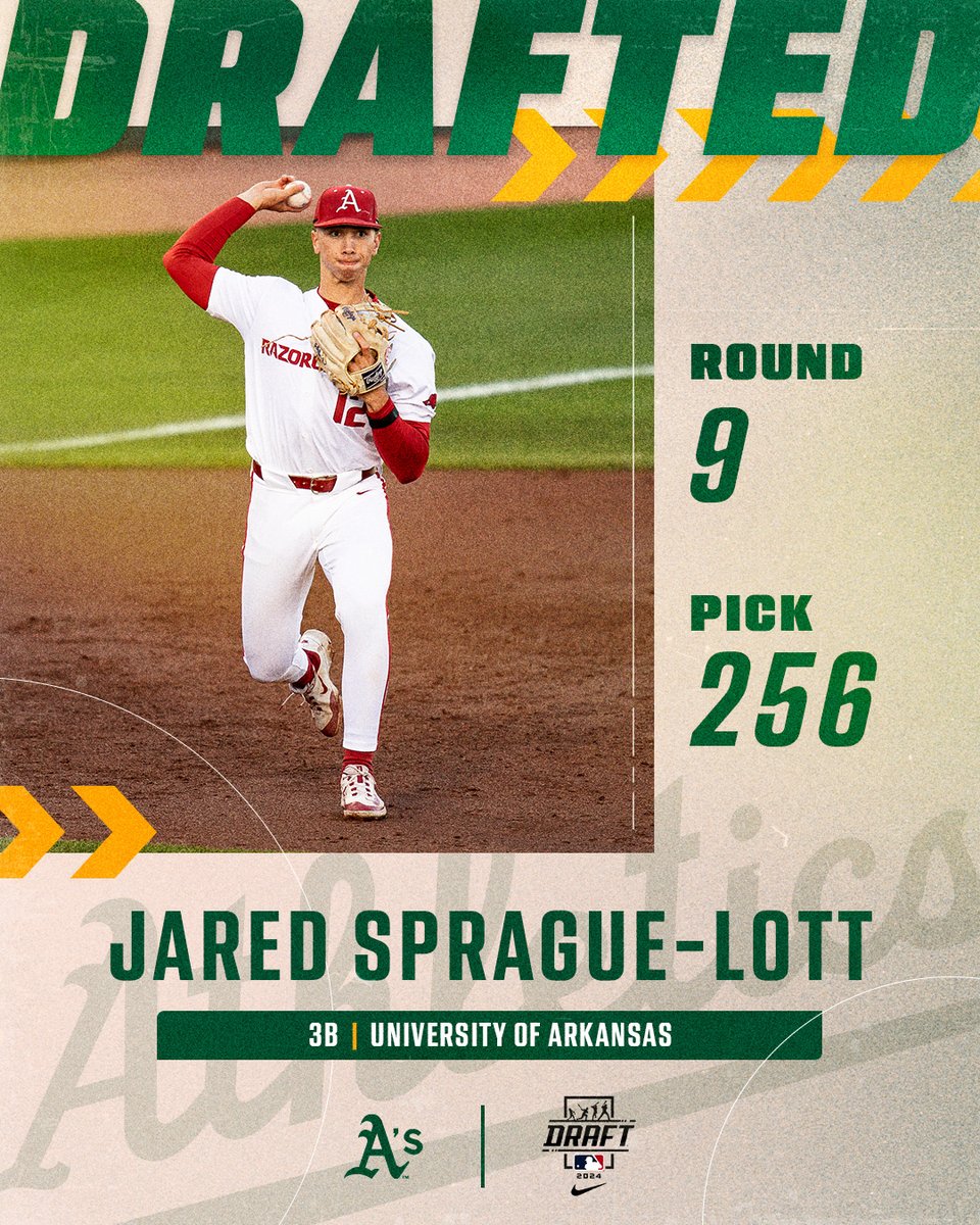 With the 256th overall pick in the 2024 #MLBDraft, we have selected third baseman Jared Sprague-Lott from the University of Arkansas!