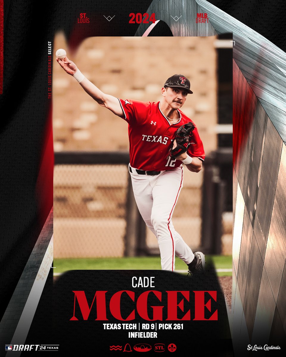 Cardinals's tweet image. With the 261st pick in the 2024 MLB Draft, the St. Louis Cardinals select 3B Cade McGee!

#ForTheLou