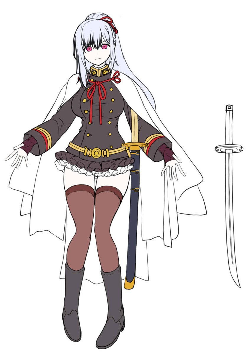 前に描いてた奴の細部を考えなおし。軍服+巫女のイメージ。 
