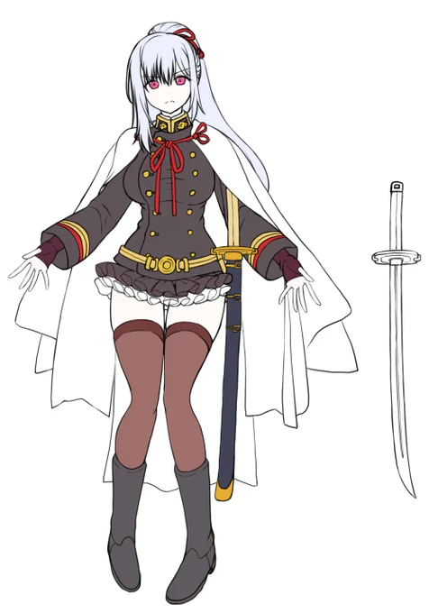 前に描いてた奴の細部を考えなおし。軍服+巫女のイメージ。