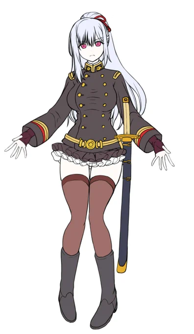 前に描いてた奴の細部を考えなおし。軍服+巫女のイメージ。