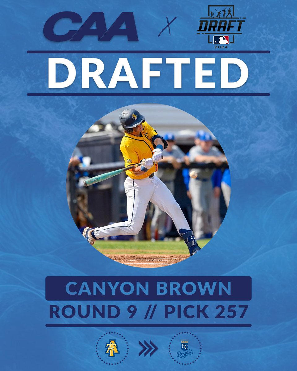 Coastal Athletic Association (@caasports) on Twitter photo โพ๏ธ Starting off the ninth round with an #MLBDraft pick from <a href="/NCAT_Baseball/">๐๐ฒ๐ช๐ถ๐ธ๐ท๐ญ ๐๐ฐ๐ฐ๐ฒ๐ฎ๐ผ</a>!
The Aggies' Canyon Brown has been selected by the <a href="/Royals/">Kansas City Royals</a>!
#CAABaseball โพ๏ธ Starting off the ninth round with an #MLBDraft pick from <a href="/NCAT_Baseball/">๐๐ฒ๐ช๐ถ๐ธ๐ท๐ญ ๐๐ฐ๐ฐ๐ฒ๐ฎ๐ผ</a>!
The Aggies' Canyon Brown has been selected by the <a href="/Royals/">Kansas City Royals</a>!
#CAABaseball