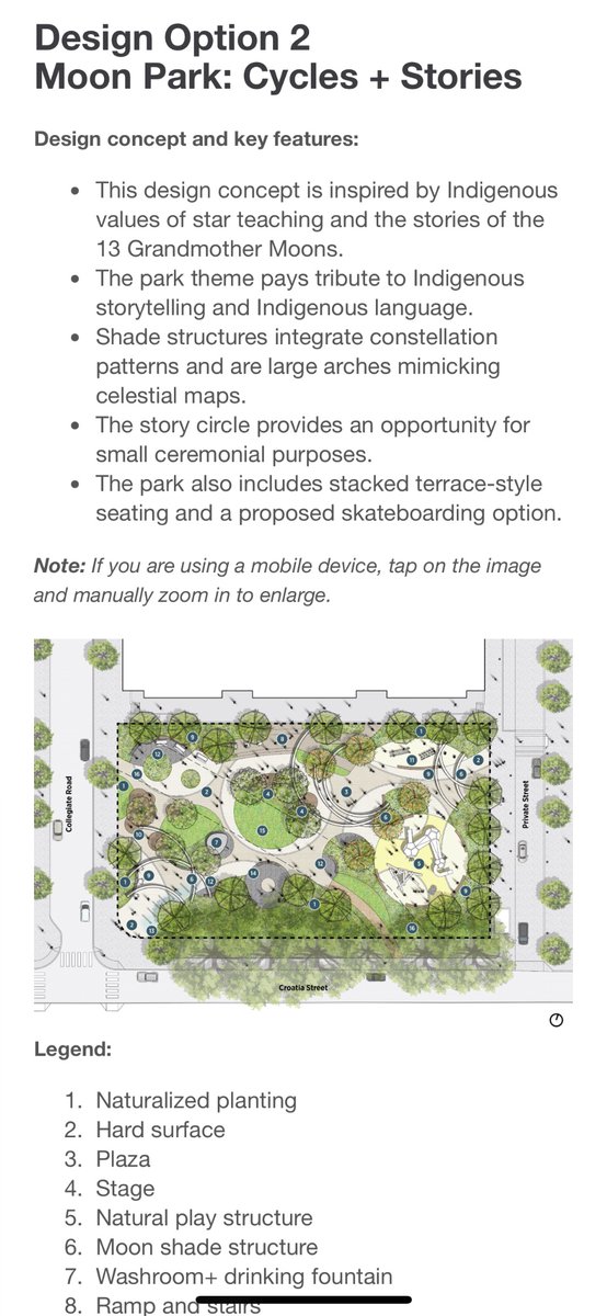 alexbozikovic's tweet photo. These designs for a new Toronto park (70 Croatia) are both seriously flawed.
- Not enough seating 
- Not enough shade
- No relation to adjacent buildings
- Lots of paved space w/o purpose 
- Bits of “lawn” too small to use https://t.co/vHdHnyESDL