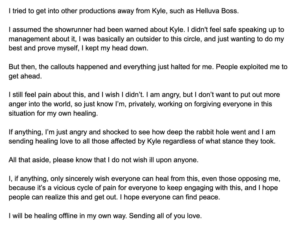 Final statement on Kyle Carrozza