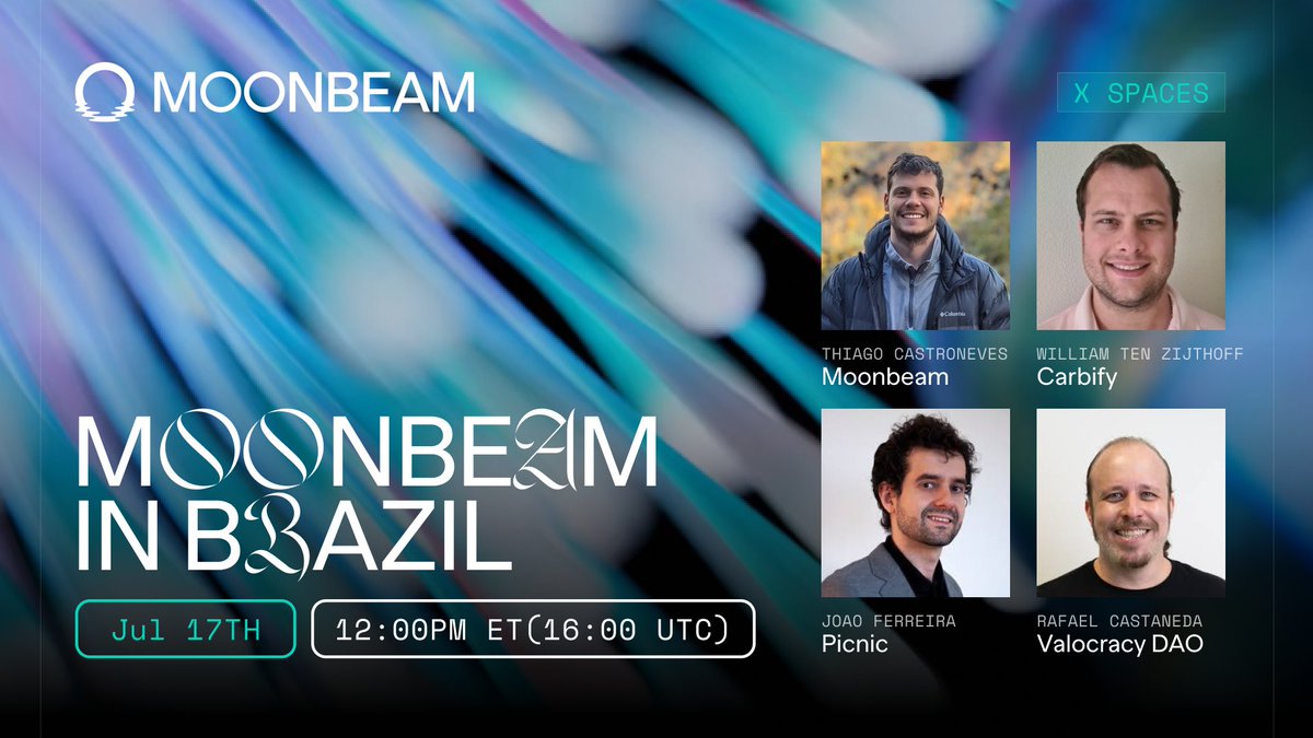Moonbeam is hosting <a href="/Carbify_io/">Carbify</a> and <a href="/picnicswap/">Gioachino Belletini‍</a> for an 𝕏 Space discussing crypto usage in Brazil, RWAs, and making onboarding as easy as possible.

🇧🇷🎙️ Special Guest: <a href="/castacrypto/">Castaneda</a>

2024. 07. 17

🔔 Set a reminder 👇
x.com/i/spaces/1jMKg…