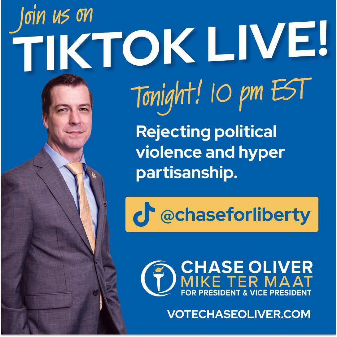 ChaseForLiberty's tweet photo. Now more than ever, this conversation is needed. Join me tonight at 10pm on TikTok to talk about rejecting political violence and hyper partisanship. https://t.co/tiCA1UfXWr