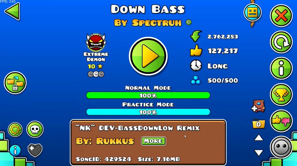 Down Bass 100%!!!! 3,588 attempts! video on my channel