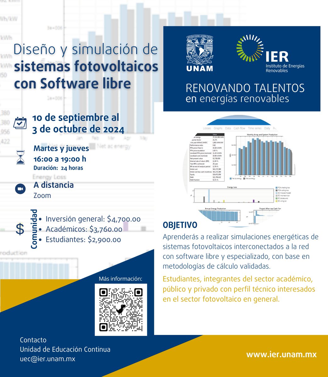 ierunam's tweet photo. 🔜 Curso: Diseño y simulación de #SistemasFotovoltaicos con Software libre ⚡☀️

👩🏻‍💻 Modalidad: A distancia (por zoom)
🗓️ Del 10 de septiembre al 3 de octubre de 2024
📥 Formulario de inscripción: https://t.co/R4uXidGmOI
🌐 Más información: https://t.co/xgeymT1OXz https://t.co/7b8FqdkLQY