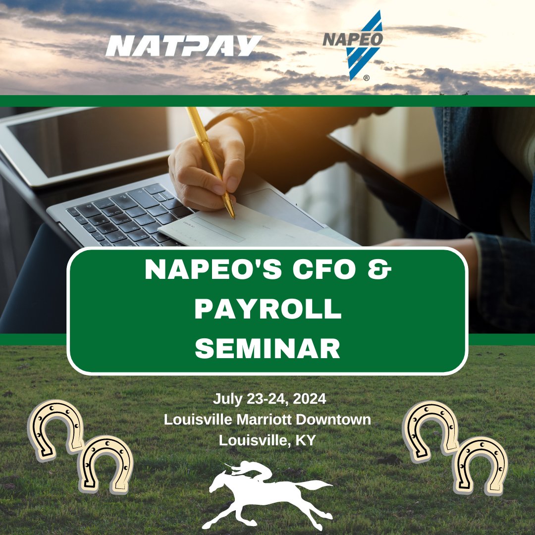 Mark your calendars! ️The NAPEO CFO &amp; Payroll Seminar in Louisville, KY is next week - July 23-24th! Join NatPay for education, networking, and a Kentucky Derby-themed event at Churchill Downs! #NAPEO2024 #PEO #Payroll #Finance