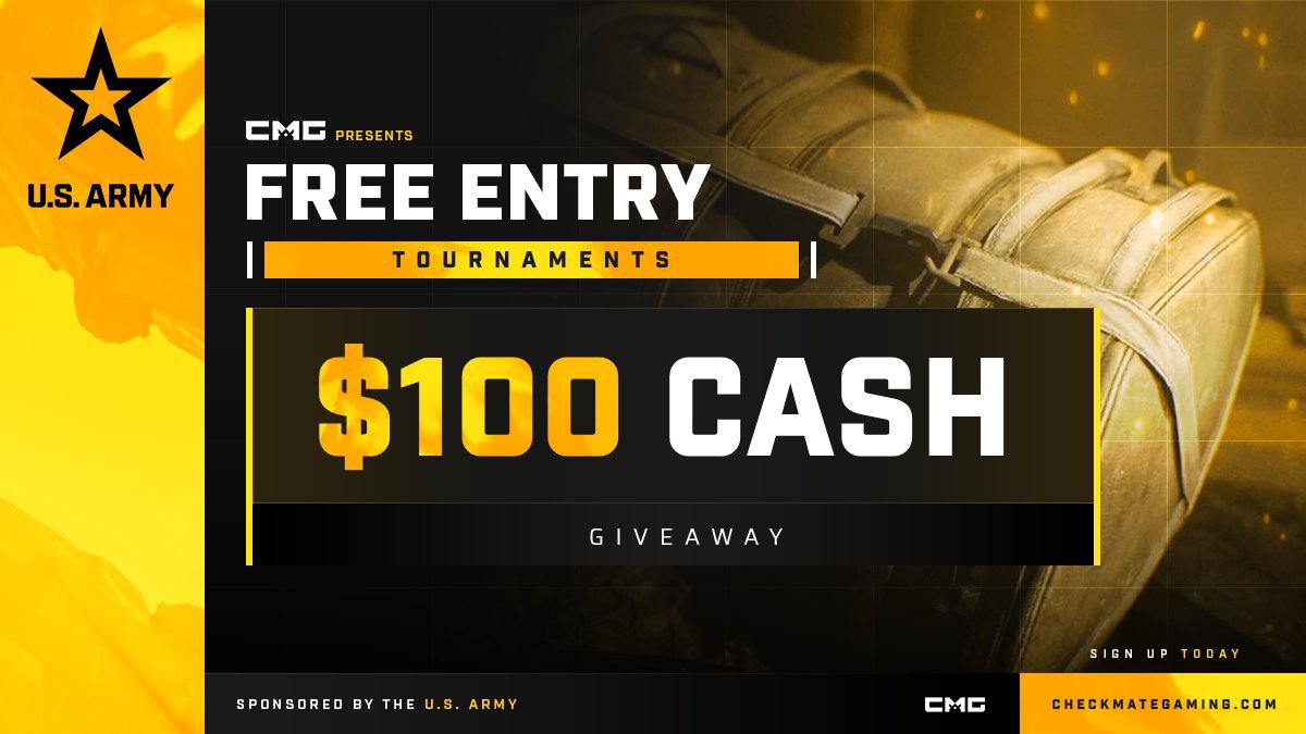 $100 CMG CASH U.S. ARMY GIVEAWAY

HOW TO ENTER: 
♻️ Retweet this tweet
👥 Reply with your CMG username 
✅ Follow <a href="/CMG_Esports/">CMG</a>

To be eligible to win the you must fill out the US Army form in your account settings checkmategaming.com/manager.php?ac…

Winners picked Sunday 8PM EST