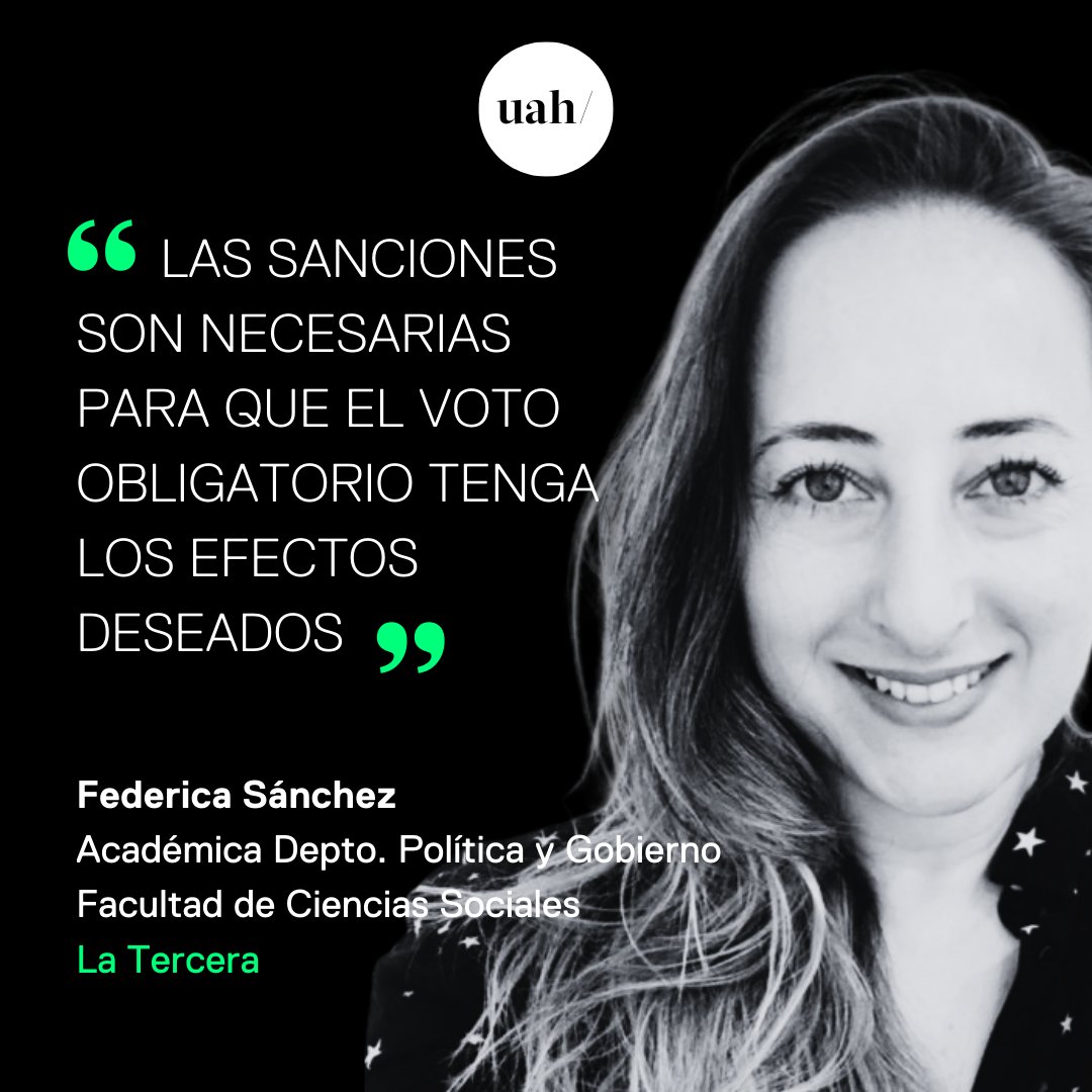 Debate sobre la obligatoriedad del voto: Federica Sánchez, académica del Depto de Política y Gobierno, analiza en La Tercera las diferencias entre el voto obligatorio y voluntario, y las sanciones para optimizar la participación electoral.
Lee más en: goo.su/GMnI58