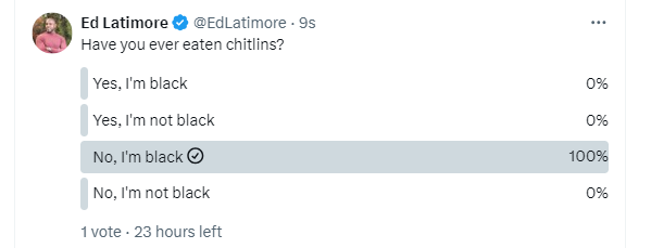 Vonskizzle's tweet photo. @EdLatimore We can pack it in here. The required sample size has been met. https://t.co/v5zH6ujuai
