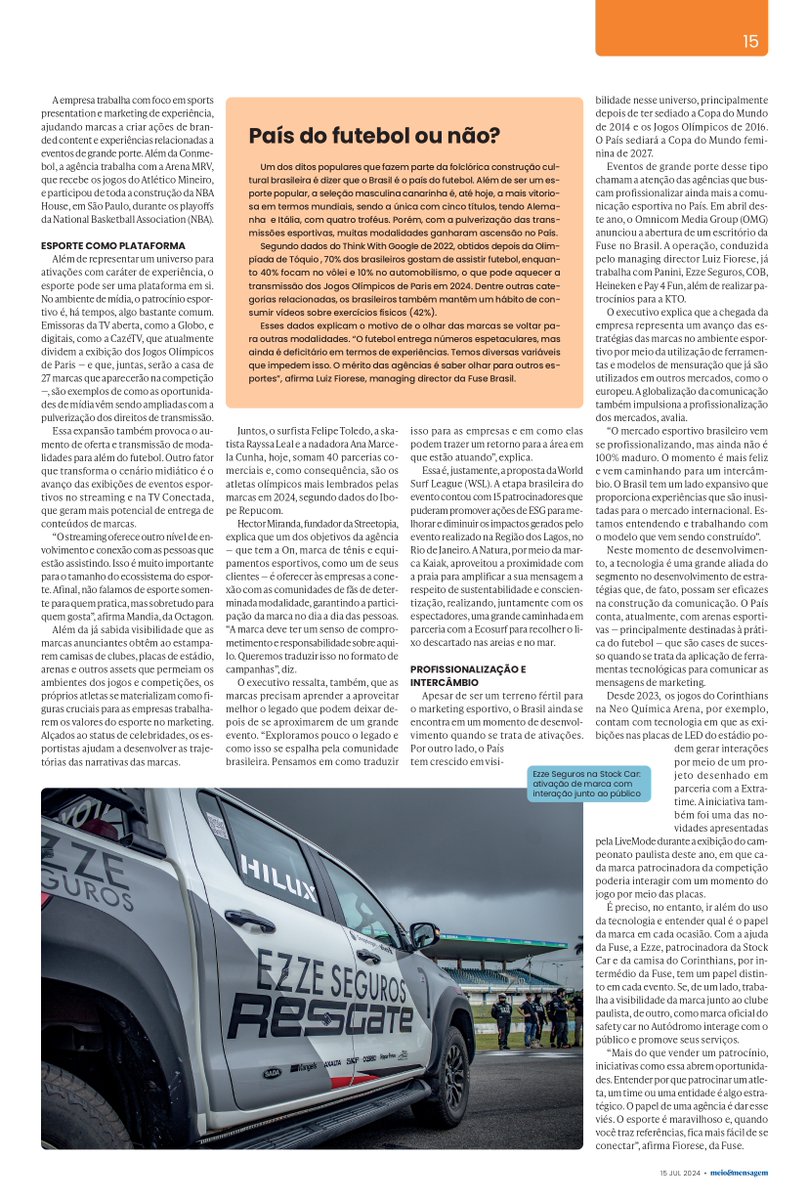 ELiveAssessoria's tweet photo. Luiz Fiorese fala sobre o avanço das estratégias das marcas no ambiente esportivo por meio da utilização de ferramentas e modelos de mensuração que já são utilizados em outros mercados, como o europeu. Matéria completa na edição impressa do @meioemensagem. https://t.co/nyhb4FFF7A