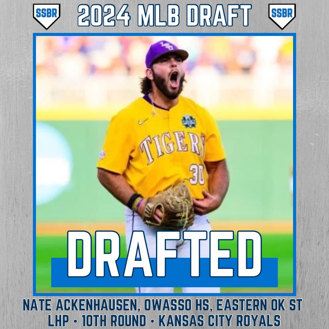 𝟐𝟎𝟐𝟒 𝐌𝐋𝐁 𝐃𝐫𝐚𝐟𝐭

Owasso HS &amp; Eastern OK State alum Nate Ackenhausen is selected in the 10th round by the Kansas City Royals.

#OKPreps