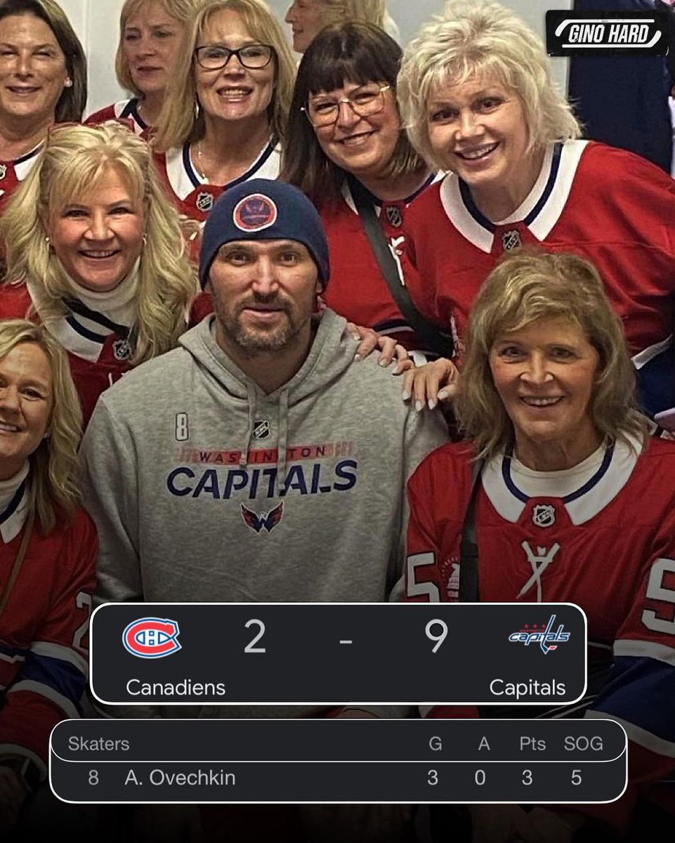 GinoHard_'s tweet photo. Never forget when Alex Ovechkin scored a hat trick against Montreal and then posed for a photo with the team’s moms 😂 https://t.co/b9oondEhsL