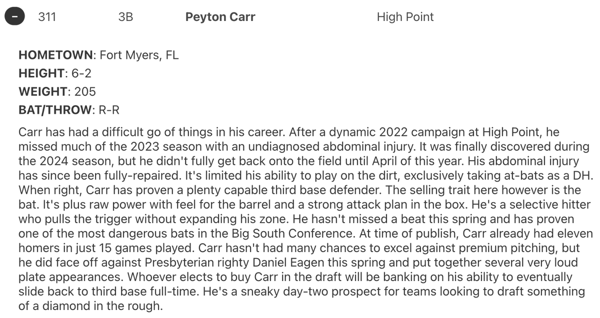 JoeDoyleMiLB's tweet photo. Minnesota Twins are going to enjoy Peyton Carr. https://t.co/XtxUck7kep