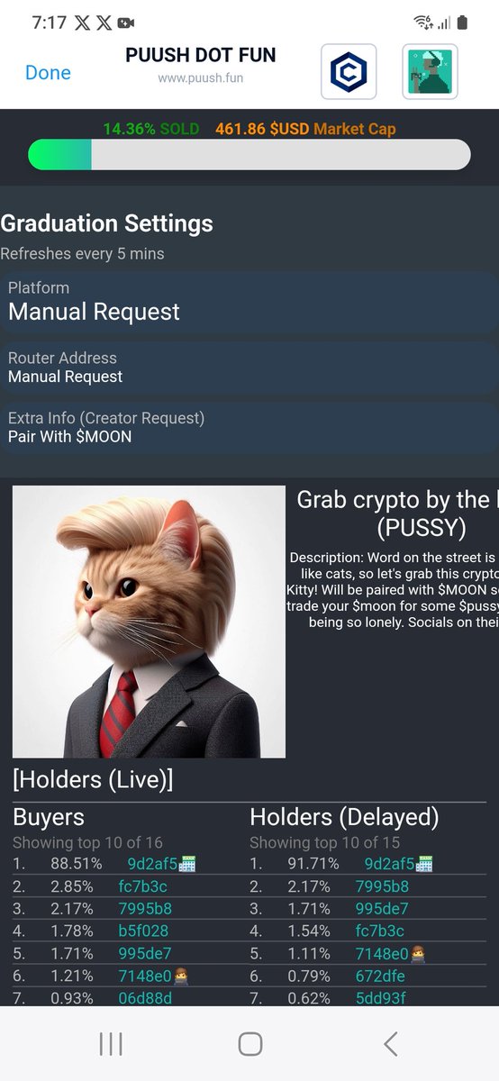 CroVinoWine's tweet photo. Have you guys seen the https://t.co/UODG3Zf3Aq update 👀 This shows $PUSSY Has manually requested by 🎟 to pair $PUSSY with $MOON 🌙 this is a LEGIT project

Get Behind that $PUSSY and PUUSH
🍷 PUUSH PROMOTION SERVICES 

https://t.co/04lt6Hn9hG

@Jersae91 
@krypto314 
@Jaws_cro https://t.co/XeXpVFUPg7