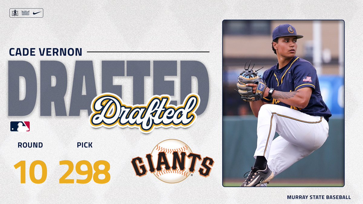 Murray State Baseball (@racersbaseball) on Twitter photo 𝙃𝙚𝙖𝙙𝙚𝙙 𝙩𝙤 𝙏𝙝𝙚 𝘽𝙖𝙮 ☀️
<a href="/x_cavv/">Cade Vernon</a> has been selected by the San Francisco Giants as the 298th pick in the 10th round of the MLB Draft‼️
#GoRacers🏇 𝙃𝙚𝙖𝙙𝙚𝙙 𝙩𝙤 𝙏𝙝𝙚 𝘽𝙖𝙮 ☀️
<a href="/x_cavv/">Cade Vernon</a> has been selected by the San Francisco Giants as the 298th pick in the 10th round of the MLB Draft‼️
#GoRacers🏇