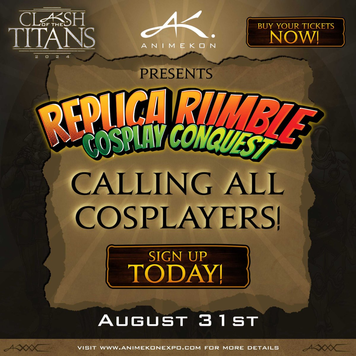 AnimeKon's tweet photo. The Replica Rumble Cosplay Conquest is your chance to show off your crafty skills, as well as connect with fellow prop enthusiasts! Sign up now and compete for an All-Star Pass to AnimeKon 2025 and awesome cash prizes! 

Sign up here: https://t.co/Jqx74wic15 https://t.co/7PvoNDrIso