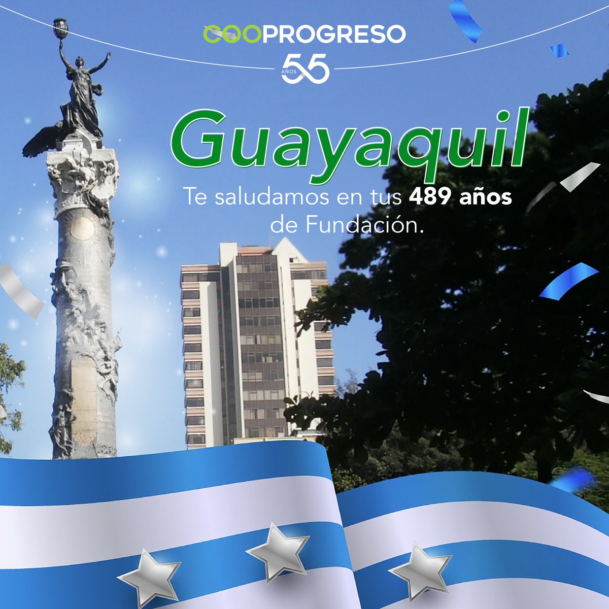 cooprogreso_ec's tweet image. 💚 #Cooprogreso celebra con orgullo a la Perla del Pacífico 🔵⚪️🔵⚪️🔵 #Guayaquil 

Nos unimos a las festividades de una ciudad vibrante y llena de historia, que siempre avanza con fuerza y determinación 🎊 Así es #ElProgresoQueQueremos 💪 cooprogreso.fin.ec