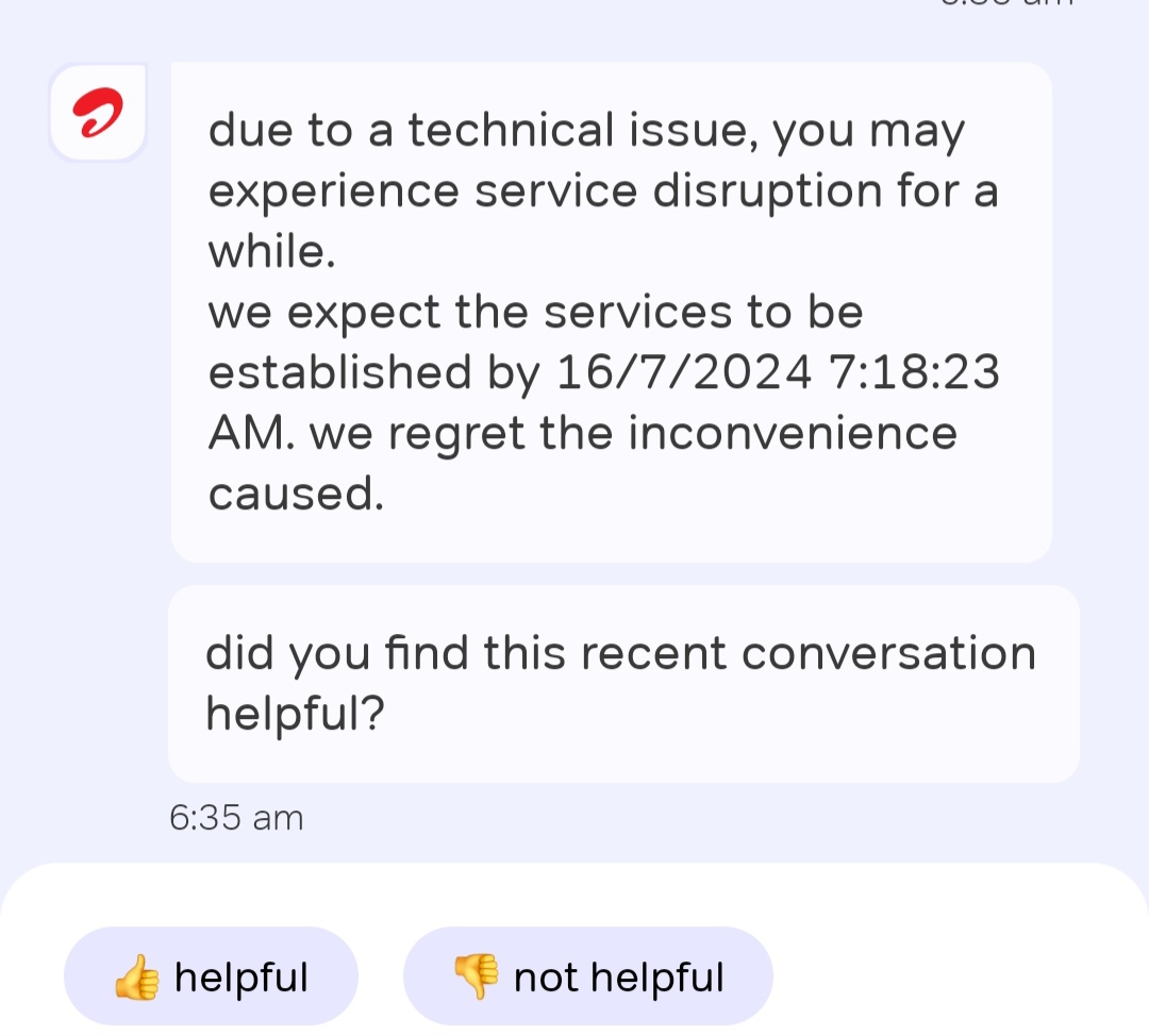 prasadluley's tweet photo. @Airtel_Presence @airtelindia @airtelnews @pib_comm @JM_Scindia
Hi @Airtel_Presence,  Considering post Covid work structure internet has become an essential service. Your technical errors take hours to resolve with just blindly extending ETAs. https://t.co/mwwjcRS7It