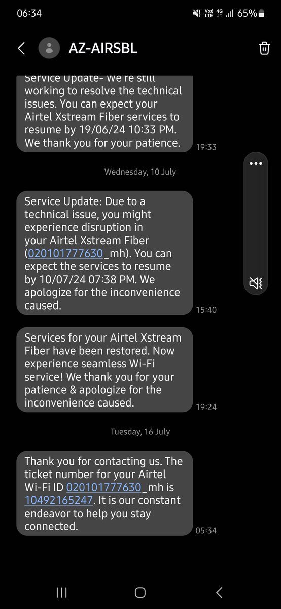 prasadluley's tweet photo. @Airtel_Presence @airtelindia @airtelnews @pib_comm @JM_Scindia
Hi @Airtel_Presence,  Considering post Covid work structure internet has become an essential service. Your technical errors take hours to resolve with just blindly extending ETAs. https://t.co/mwwjcRS7It