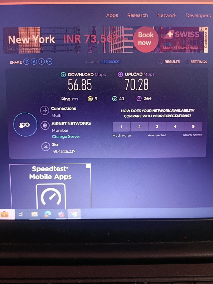 vipuldj786's tweet photo. @JioCare @JioFiberChennai 

Charging for 100 mbps speed but never realised it.

Earlier was having internet from another service provider with the speed of 30 mbps but it was much better than #JioFibre

#poorsevice #poorinternet
All staff busy with #AnantRadhikaWedding https://t.co/wyVZoKOl5a