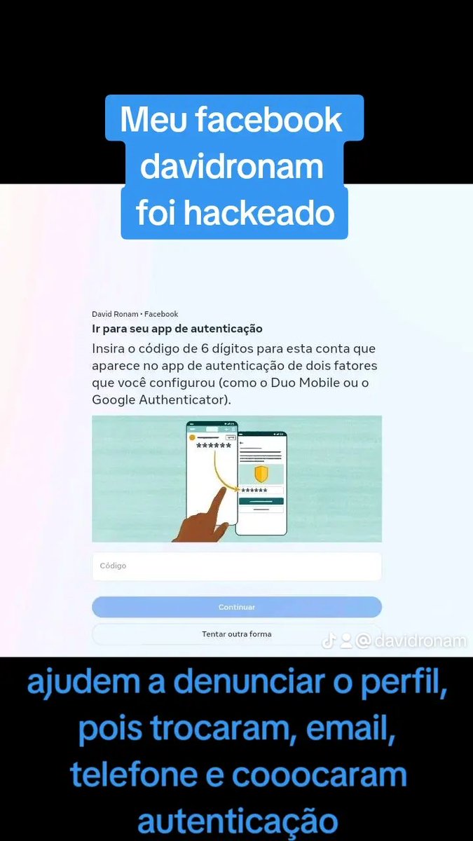 davidronam's tweet photo. Meu @facebook  #davidronam foi invadido. Trocaram  dados e habilitaram autenticação. Após  denúncias consegui recuperar o e-mail e cadastrar uma senha, mas sou barrado na autenticacao.  Eu envio documento, válida identidade,  mas torna a pedir autenticação. Preciso de #suporte https://t.co/OYfCGhVZDn