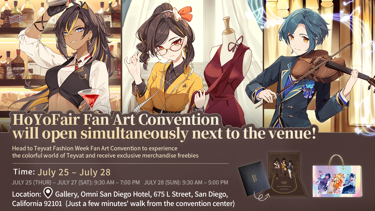 Hello, Traveler!
#GenshinImpact will be attending Comic-Con in San Diego this summer, alongside the <a href="/HoYoFair_0/">HoYoFair</a> Fan Art Convention! 

Retweet this post to enter a raffle, as we will be giving away three 8BitDo collaboration gaming controllers.

#TeyvatFilmStudio #TeyvatFashion