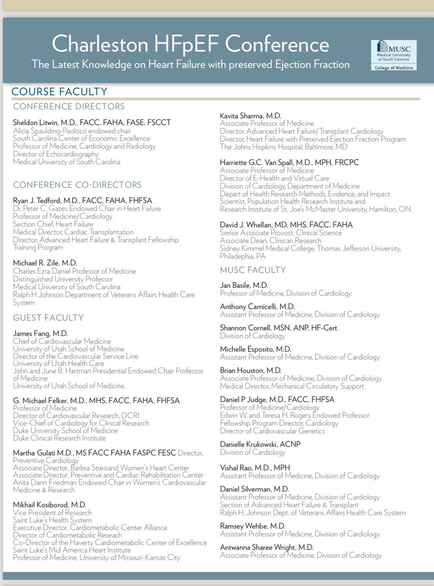 KSharmaMD's tweet image. Looking forward to the Charleston #HFpEF Conference this weekend! Latest updates in diagnosis, treatment, phenotyping, and clinical trials…!
cmetracker.net/MUSC/Publisher…
@RyanTedfordMD @hvanspall @DrMarthaGulati @DukeHFDoc @Brian_Houston12 @LitwinSheldon #MUSC