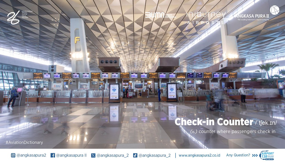 INJairports's tweet photo. It’s #AviationDictionary time!
Get To Know About “Check-in Counter” Let’s Go‼️🤩
#AngkasaPura2
#InJourney
#BUMNuntukIndonesia https://t.co/fFkkAMhn8T