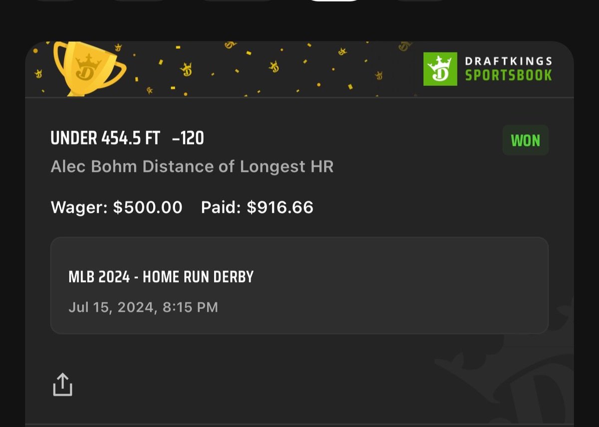 SWTDFS's tweet image. Home Run Derby Nuke Cashed🔥⚾️

@MetroPassMike  w/ the snipe this morning🤝

#HomeRunDerby #mlb #DraftKings