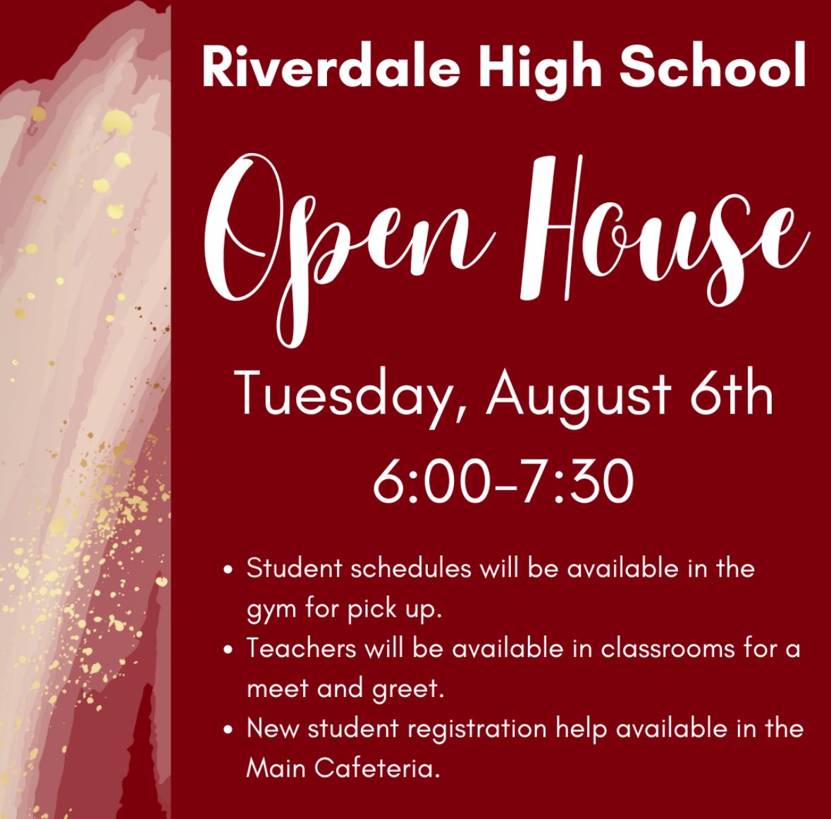 Hey Warriors!  🏹🏹
Mark your calendar for Open House on Tuesday, August 6th at 6:00.  We are so excited to welcome back our students and families.